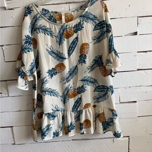 Pineapple Print Ruffle Hem Blouse